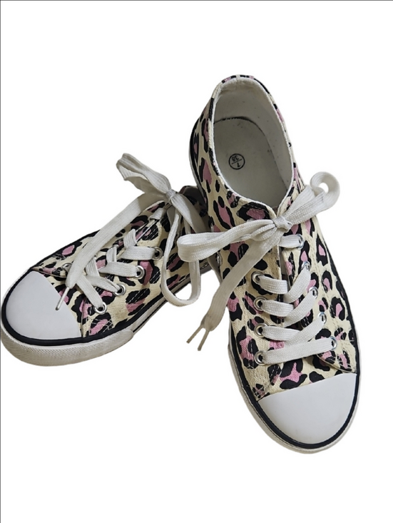 Shoes - Pink Leopard Print Canvas Sneakers Size 7